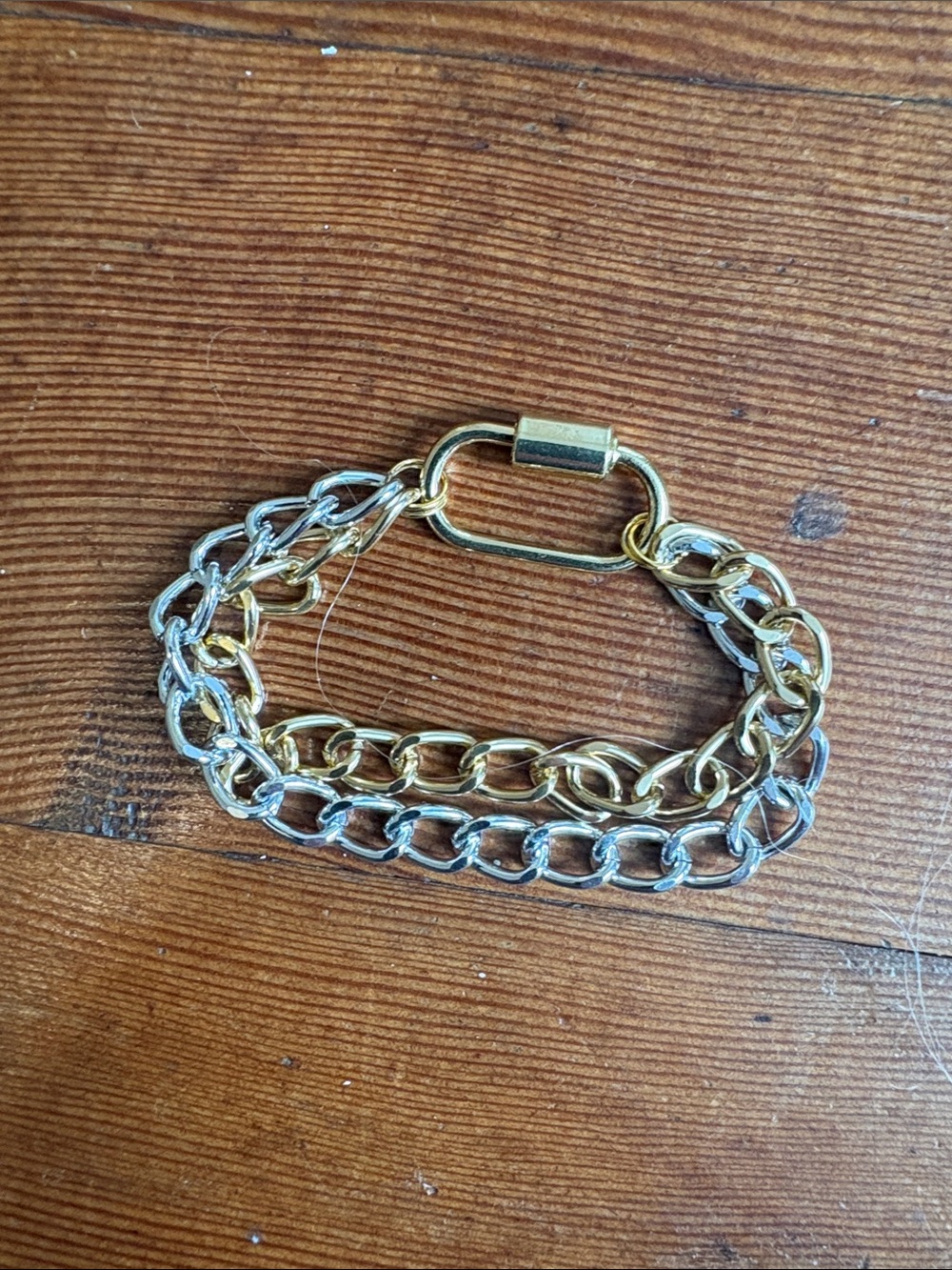 Hand-Crafted Two-Tone Carabiner Chain Bracelet - Gold & Silver